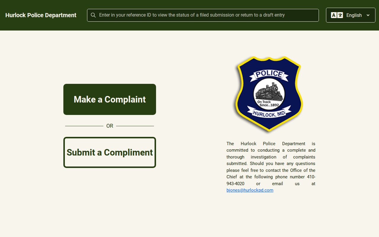 Official Hurlock Police Department public portal